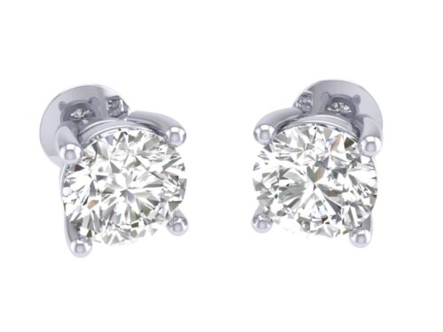 4 Prong Set I1 G 1.01Ct Round Cut Diamond 14K White Gold Solitaire Stud Earrings