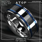 8mm Tungsten Carbide Ring Blue Grooved Line For Men Wedding Band ATOP Jewelry
