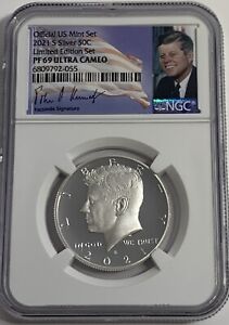 2021 S NGC PF69 UC PROOF .999 SILVER KENNEDY HALF DOLLAR LIMITED EDITION SET 50C
