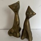 Vintage Solid Brass Cat Figurine Gold Mid Century Modern Retro Set of Two