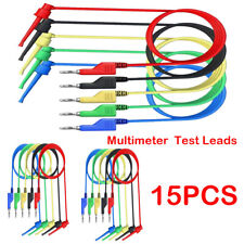 15PCS Mini Grabber Test Hook Clip to 4mm Stackable Banana Plug Test Leads NEW