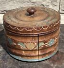 New ListingPrimitive Antique Wooden Round Box Covered  Hand Made Painted Trinket Sewing