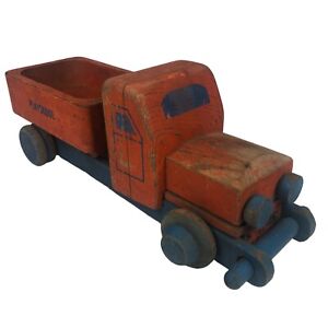 Vintage 1950’s Playskool Wooden Dump Truck All Wood Still Rolls Needs Paint