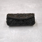Lipstick Case Holder Makeup Black Beaded with Mirror