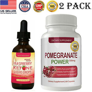 Raspberry Ketone Liquid Weight Loss Drops Pomegranate Extract 500mg Pills 2 Pack