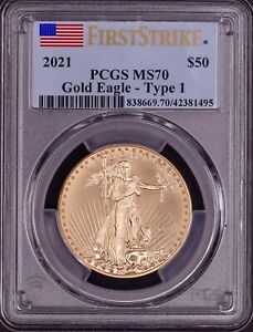 2021 $50 1 oz American Gold Eagle Type 1 PCGS MS70 First Strike Label