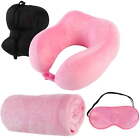 Home-Complete Travel Neck Pillow Set with Fleece Blanket and Eye Mask