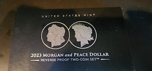 2023 S Reverse Proof $1 Morgan and Peace SILVER Dollar 2pc Set Box , OGP & COA