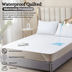 New ListingWaterproof Mattress Protector Quilted Fitted Mattress Cover Deep Pocket Bedding