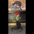 Wrought Iron Decorative Hanging Bird Cage with Cat Silhouette Stand