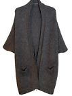 VINCE Wool Open Front Drape Cardigan Poncho Sweater Short Sleeve Pockets Gray S