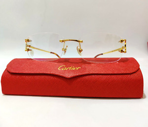 Cartier Glasses C Decor Rimless Gold Frame Unisex Clear Lens Eyewear