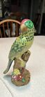Vintage Majolica Porcelain Parrot Figurine Green Colorful Bird Statue 9”