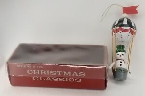 Christmas Ornament Snowman Hot Air Balloon With Box Vintage Holiday