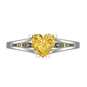 1.5ct Heart Cut  Natural Citrine 18k White Gold Statement Wedding Bridal Ring