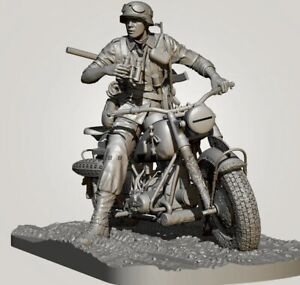 Unpainted 1/24 Scale Resin Soldier Model kits with the motorcycle 3D Printing
