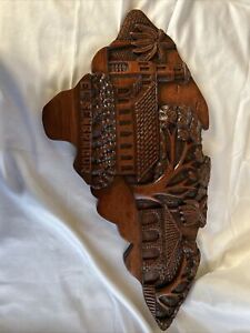 Wall Decor Lightweight Wood Carving Very Detailed Birds Palms Trees Buildings