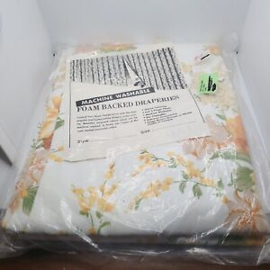 Vintage MCM Floral Draperies Yellow Orange Green 2 Panels New Old Stock 48/63