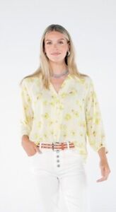 CABI WOMENS GO-TO BLOUSE 6294 YELLOW FLORAL TUNIC SHIRT TOP SMALL S SPRING 2023