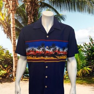 Vintage Kennington Blue Beach Sunset Aloha Hawaiian Short Sleeve Shirt Large