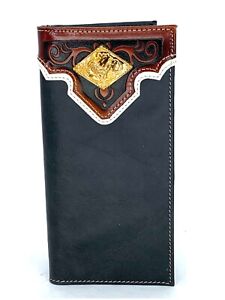 Western PU Leather Wallet Rooster Rodeo Bifold Checkbook Black Hand Tool 7.5''