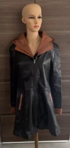 Vera Pelle Black Long Leather Coat  Size44 S/MMade in Italy Removable Hood