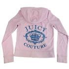 Juicy Couture Full Zip Terry Hoodie Y2K Women's Medium, Pink with Blue Crown