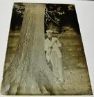 Antique Glass Plate Photo Negative Man with gun leaning on a tree early 1900's