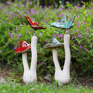 Mushroom Garden Decor - 2Pcs Ceramic Mushroom Lawn Ornaments, Garden Mushrooms O