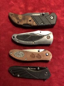 Lot of 4 Single Blade Assisted Pocket Knives Husky  Ozark Trail  Renno & Toledo