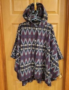 Bear Ridge Outfitters Vintage Poncho Womens Aztec Print Hooded Wool Blend Cape