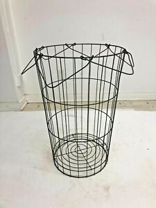 Vintage Wire Laundry Basket metal collapsible hamper country Industrial Bedroom