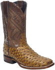 Men Ostrich Print Leather Handcrafted Western Wide Square Toe Honey Cowboy Boots