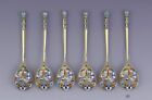 Great set 6 Tiffany Co Russian Pre-Revolution Gilt Silver Colorful Enamel Spoons