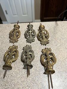 6 Vintage 5” Ornate Brass Lamp Finial-Gasket Handles- Trophy Toppers