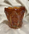 Imperial Carnival Glass Toothpick Holder Daisy Orange  Iridescent Vintage Signed