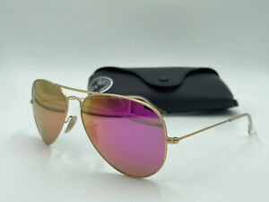 RAY BAN RB3025 112/4T PINK Flash Lens/Gold AUTHENTIC AVIATOR SHAPE ITALY 58mm