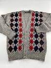 Saville  Row Vintage Argyle Cardigan Gray 100% Shetland Wool Large