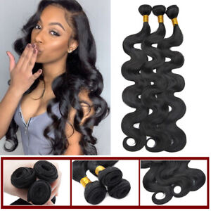Soft Black Body Wave Natural As Human Hair Weave Sew In 1/ 3 Bundles 100% Thick