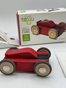 Tegu Magnetic Wooden Blocks 15 Piece Set, including 4 wheels
