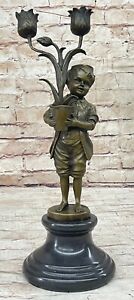 Aldo Vitaleh Collectible Figurine Young Boy and Tulip Vase Candle Holder