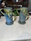 Pair Vintage Roseville Pottery Double Handled Vase 32-7