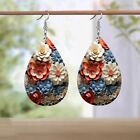 Fashion Blue White Pink Flower Faux Leather Earrings Women Floral Jewelry Party