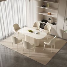 70.86'' White Oval Dining Table Set Kitchen Table with 6 Chair Dining Room Table
