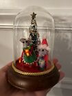 Glass Dome Vintage Christmas Tree And Festive Mice