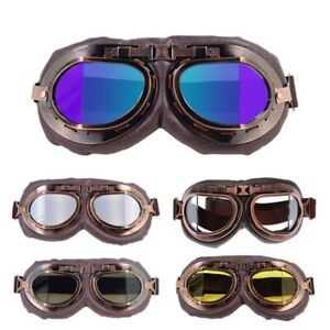 Motorcycle Goggles Vintage Style Leather Cruiser Scooter Retro Motocross Glasses