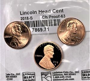 2018 S, P, D Lincoln Cents Set. 1-coin Mmk S-proof, 2 coins P&D -business strike