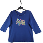 Quacker Factory Womens Blue Embroidered Bird Cage 3/4 Sleeve Blouse Size M