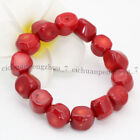 13-15mm Natural Red Coral Gems Irregular Freeform Beads Elastic Bracelet 7.5''