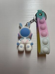 Adorable Bunny Key Chain,Backpack/Belt Loop Charm with PopIt Wrist Lanyard. New!